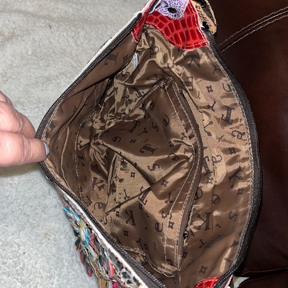 Treska multi color patchwork and rhinestone flowered leather shoulder bag - Picture 7 of 8